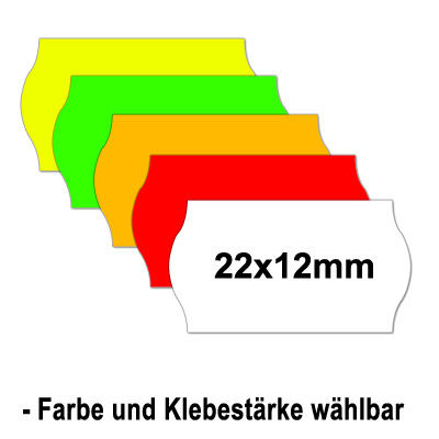 22x12mm Wellenrand Etiketten rot, gelb, weiß, grün, orange - Farbe & Klebestärke wählbar
