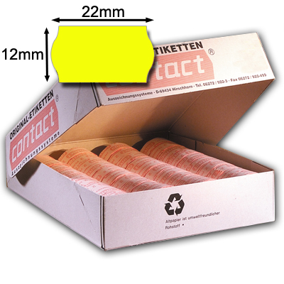 gelbe 22x12mm Wellenrandetiketten - original contact 22x12 Etiketten leuchtgelb - Klebestärke nach Wahl