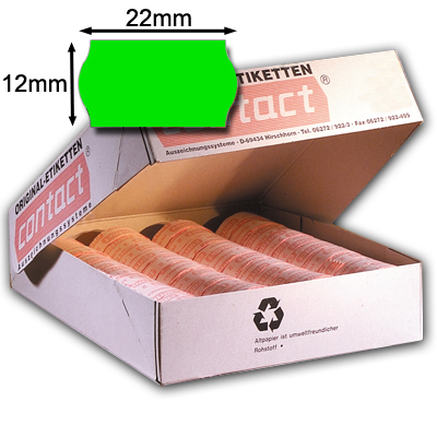 grüne 22x12mm Wellenrandetiketten - original contact 22x12 Etiketten leuchtgrün - Klebestärke nach Wahl