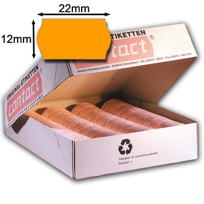 orange 22x12mm Wellenrandetiketten - original contact 22x12 Etiketten leuchtorange - Klebestärke nach Wahl