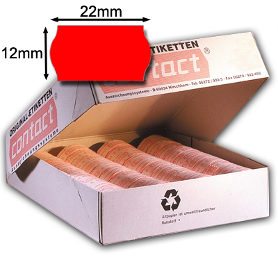 rote 22x12mm Wellenrandetiketten - original contact 22x12 Etiketten leuchtrot - Klebestärke nach Wahl