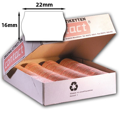 weiße Preisetiketten 22x16mm Rollenetiketten mit gewölbtem Rand - Klebestärke wählbar - contact Markenetiketten