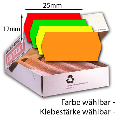farbige 25x12mm Preisetiketten, bunte Etiketten 25x12 für CuNU 2512 und contact Preisauszeichner