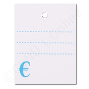 weiße Textiletiketten 35x45mm, blauer Vordruck: gepunktete Linien und € Symbol