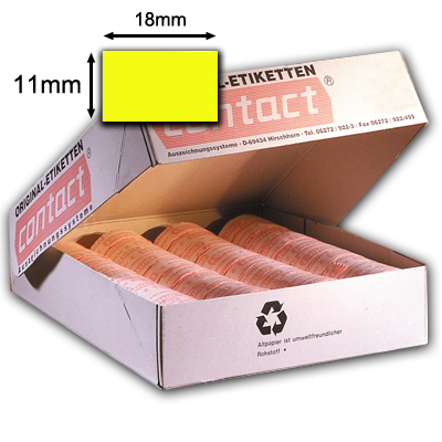 18x11mm Preisetiketten für contact Auszeichner, fluor gelb (leuchtgelb), permanent klebend, rechteckig
