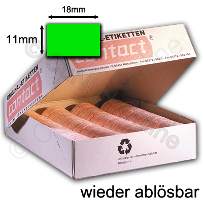wieder ablösbare 18x11mm Preisetiketten für contact Auszeichner, fluor grün (leuchtgrün)