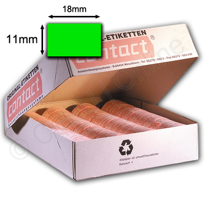 18x11mm Preisetiketten für contact Auszeichner, fluor grün (leuchtgrün), permanent klebend, rechteckig