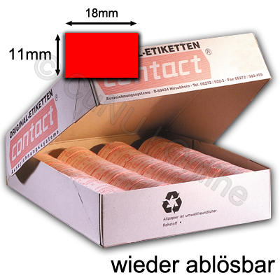 wieder ablösbare 18x11mm Preisetiketten für contact Auszeichner, fluor rot (leuchtrot)