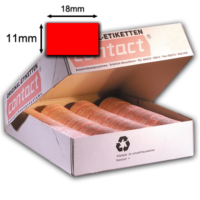 18x11mm rote Preisetiketten für contact Auszeichner, fluor rot (leuchtrot), permanent klebend, rechteckig