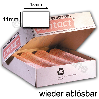 wieder ablösbare 18x11mm Preisetiketten für contact Handauszeichner, weiß