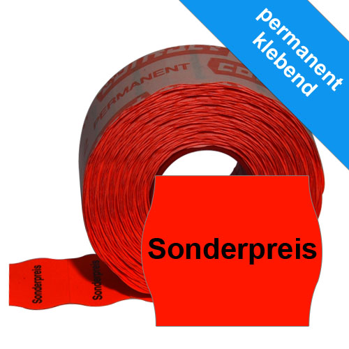 1100 leuchtend rote Sonderpreisetiketten 22x16mm mit Wellenrand
