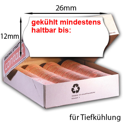 26x12mm MHD-Etiketten für Tiefkühlung Etiketten 26x12 mit dem Aufdruck: gekühlt mindestens haltbar bis: