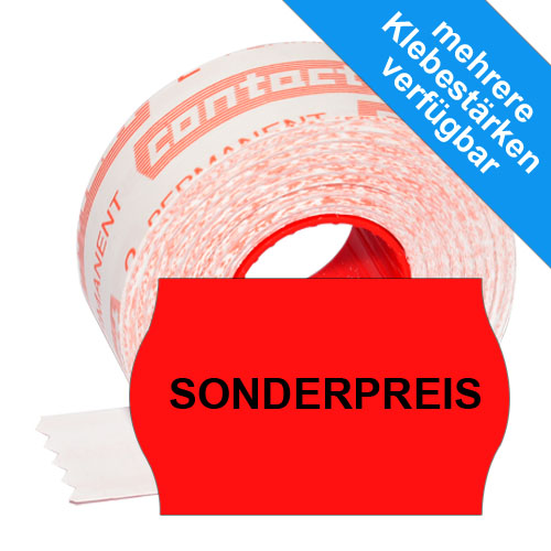 1100 leuchtend rote Etiketten mit gewölbtem Rand für Sonderpreise 25x16mm
