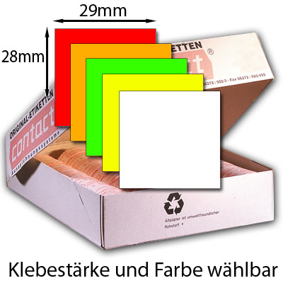 rechteckige 29x28mm Etiketten für Preisauszeichner, Farbe und Klebestärke der Preisetiketten nach Wahl