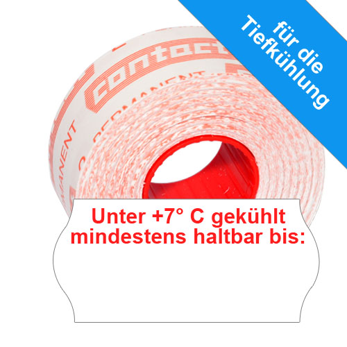 MHD Etiketten mit dem Aufdruck: "Unter 7° C gekühlt mindestens haltbar bis:", Format 26x12mm