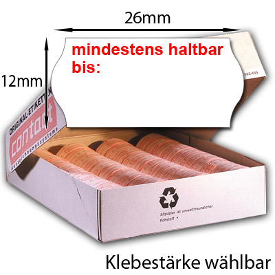 26x12mm MHD-Etiketten 26x12 Etiketten mit dem Aufdruck "mindestens haltbar bis:" für Mindesthaltbarkeitsdatum