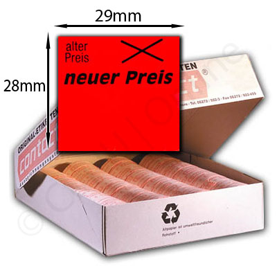 rechteckige Blickfang- Etiketten "alter Preis neuer Preis" 29x28mm Preisetiketten für Preisänderungen