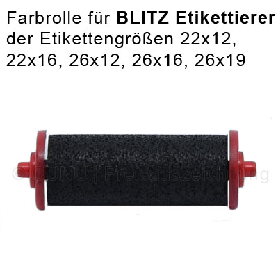 Farbrolle für Blitz Preisauszeichner mit den Etikettengrößen 22x12mm, 22x16mm, 26x12mm, 26x16mm