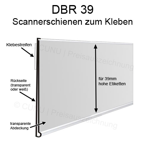 50x DBR39 Scannerschienen zum Ankleben mit 39mm Etiketteneinschub