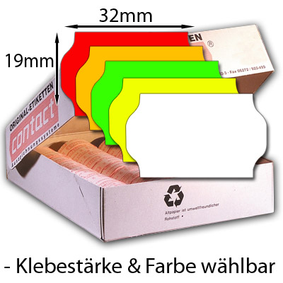 Etiketten 32x19 - original contact Preisetiketten 32x19mm, Farbe und Klebestärke nach Wahl