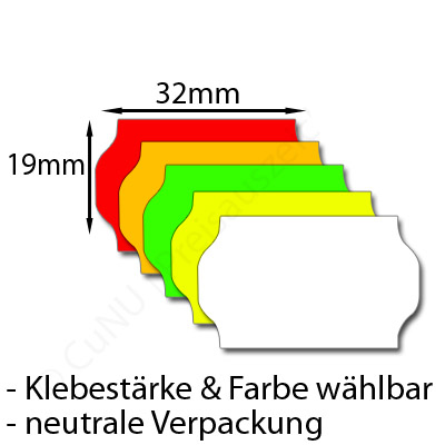 günstige Etiketten mit gewölbtem Rand 32x19mm, Farbe und Klebestärke nach Bedarf wählbar