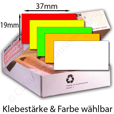 rechteckige 37x19mm Preisetiketten - Farben: weiß, gelb, rot, orange, grün - Klebestärke: normal, ablösbar, für TK