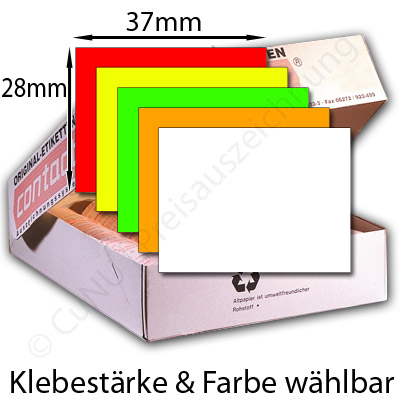 37x28mm große Etiketten für Preisauszeichner, rechteckig, Farbe und Klebestärke wählbar