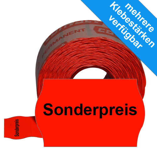 1200 Sonderpreisetiketten 26x16mm mit mittigem Aufdruck Sonderpreis, Etikettenfarbe rot