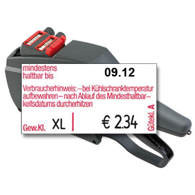 Eierauszeichnung auf 37x19mm Etiketten - MHD, Gewichtsklasse und VK-Preis auf Eierkartons