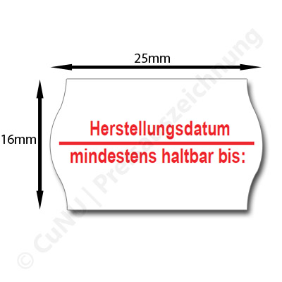 gut klebende 25x16mm Etiketten für Herstellungsdatum und MHD Mindesthaltbarkeitsdatum, mindestens haltbar bis: