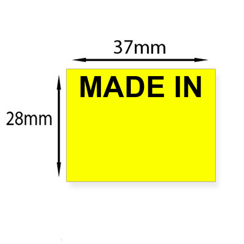 große MADE IN Etiketten für Import, Export, Kennzeichnung durch Länderkürzel, 37x28mm, leuchtgelb, gut klebend