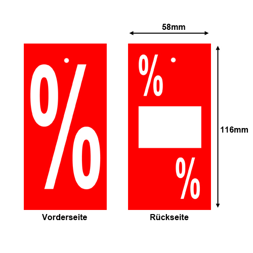 Promotionsetiketten Anhängeetiketten mit Aufdruck % "Prozent" - 116x58mm