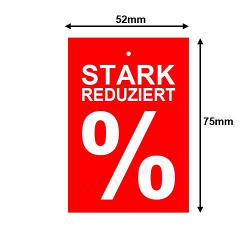 Hängeetiketten "stark reduziert % Prozent" - Etiketten für Textilien - VPE 500 Stück