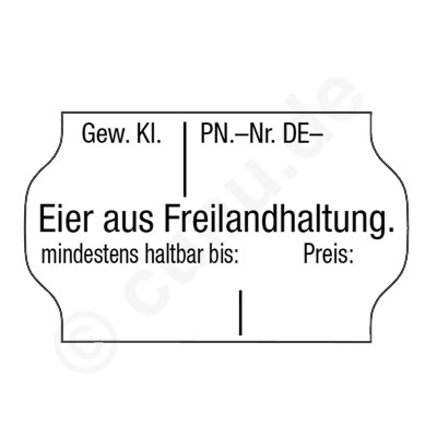 Etiketten für Eier aus Freilandhaltung, Gewichtsklasse, Packstellennummer, MHD, Preis - Format 32x19mm