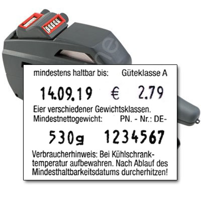 Auszeichner für Eier-Etiketten - "Eier unterschiedlicher Gewichtsklassen." - 37x28mm