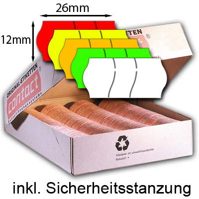 Sicherheitsetiketten - dreigeteilte 26x12mm Etiketten mit Sicherheitsstanzung