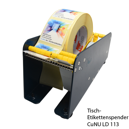 Tisch-Etikettenspender CuNU 113 für eine oder mehrere Rollen Etiketten bis ges. 113mm Breite