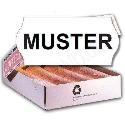 Muster Etiketten - 26x12mm Wellenrandetiketten mit dem Aufdruck "MUSTER"