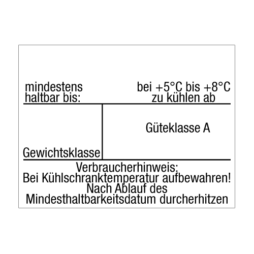 Etikett für Eierschachteln, 37x28mm, für die Variablen MHD, Gewichtsklasse und Kühldatum