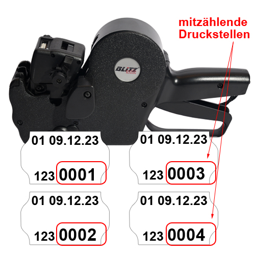 Paginiergerät Blitz 3219-1144, mitzählender Stempel-Auszeichner für 32x19mm Etiketten, Bild 5