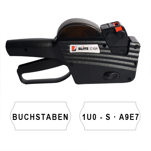 Handauszeichner Blitz C10A integrale - Buchstaben und Zahlen auf 26x12mm Preisetiketten