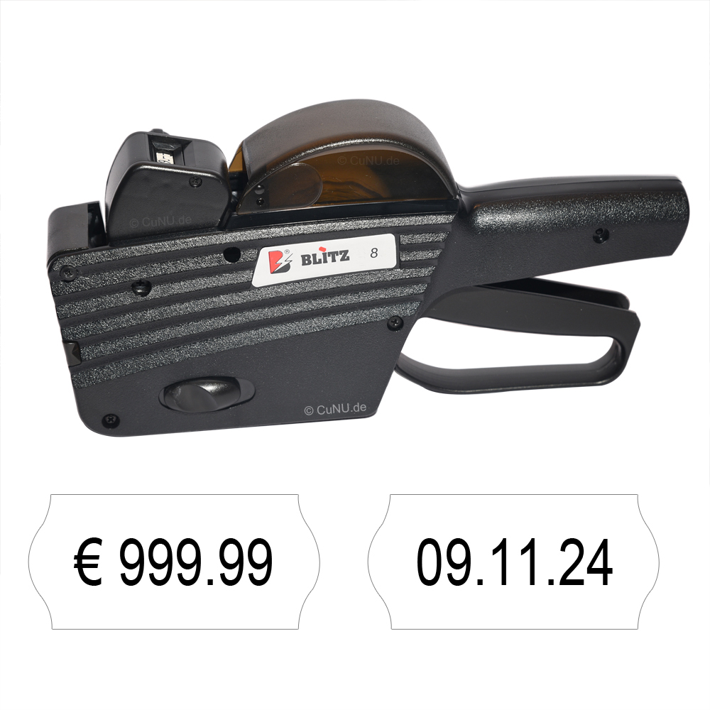 Auszeichner Blitz P8 Umbau mit 8x 5mm hohen Druckzeichen, für 22x12mm Preisetiketten