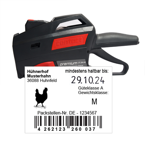 MHD Auszeichner und Etikettenspender für Eierschachtel-Etiketten 37x28mm