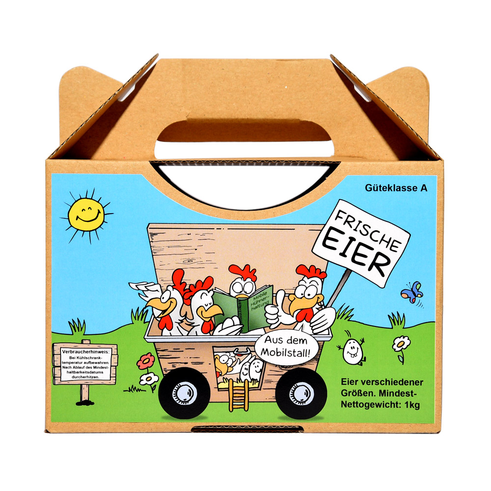 Eierbox Etiketten für 1kg Tragebox - Motiv Mobilstall Cartoon - für alle Haltungsformen, Bild 3
