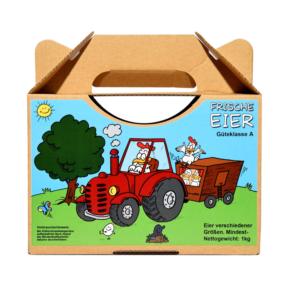 Eierbox Etiketten für 1kg Tragebox - Motiv Mobilstall Cartoon - für alle Haltungsformen, Bild 2