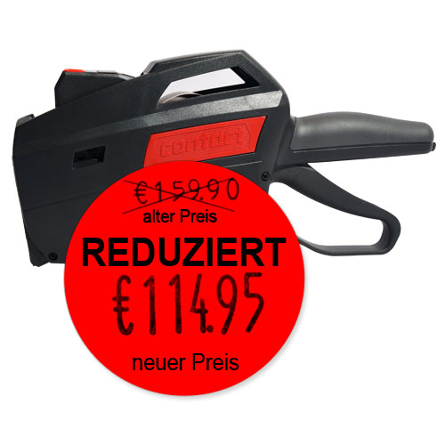 Auszeichner für Promotionsetiketten "alter Preis, REDUZIERT, neuer Preis"