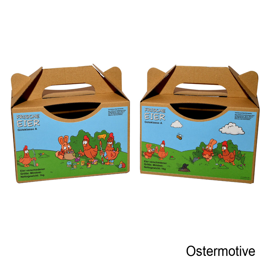 Ostern Cartoon Etiketten für 1kg Eier Tragebox - alle Haltungsformen