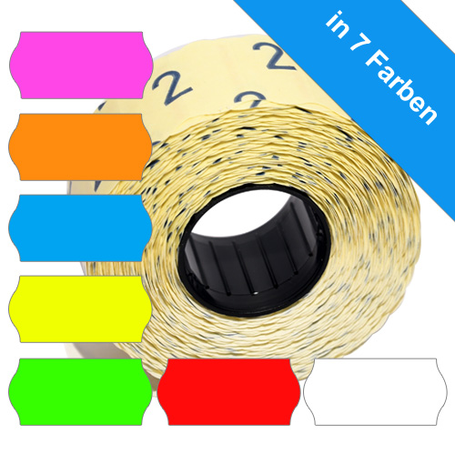 26x12mm Wellenrand-Etiketten in 7 unterschiedlichen Farben, permanent klebend
