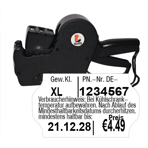 Eierauszeichner Blitz L21 für Gewichts-Kl., MHD, Packstelle und Preis
