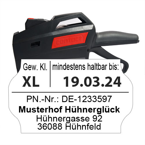 Auszeichner für Gewichtsklasse und Datum auf 32x19mm Etiketten